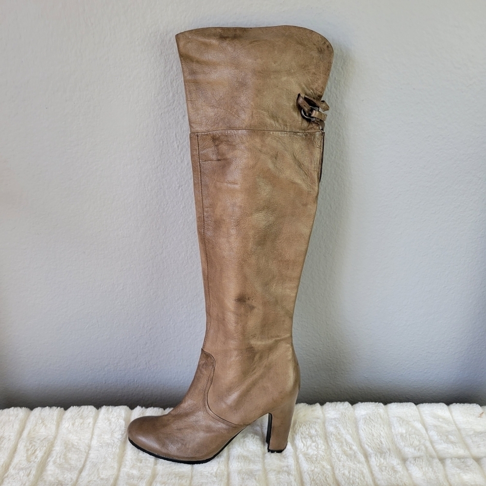 SAM EDELMAN // se boutique taupe mink lamb leather over the knee heeled boots - Picture 2 of 5